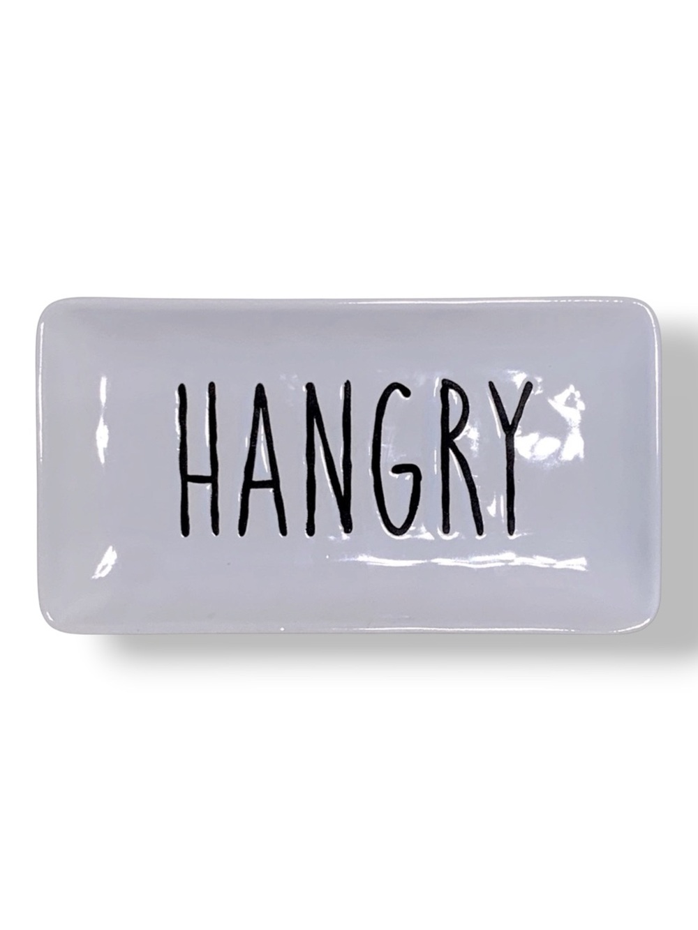 Yummy Rectangle Dish Tray Rectangle Fun Phrase Hangry Heavy Ceramic White Black